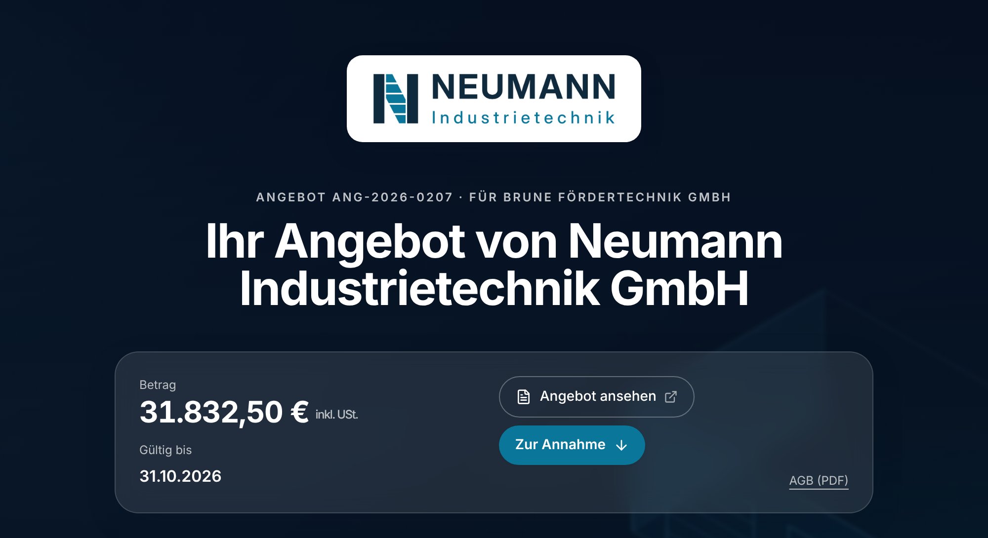 Screenshot: Kopfbereich der Annahme-Seite aus Empfängersicht