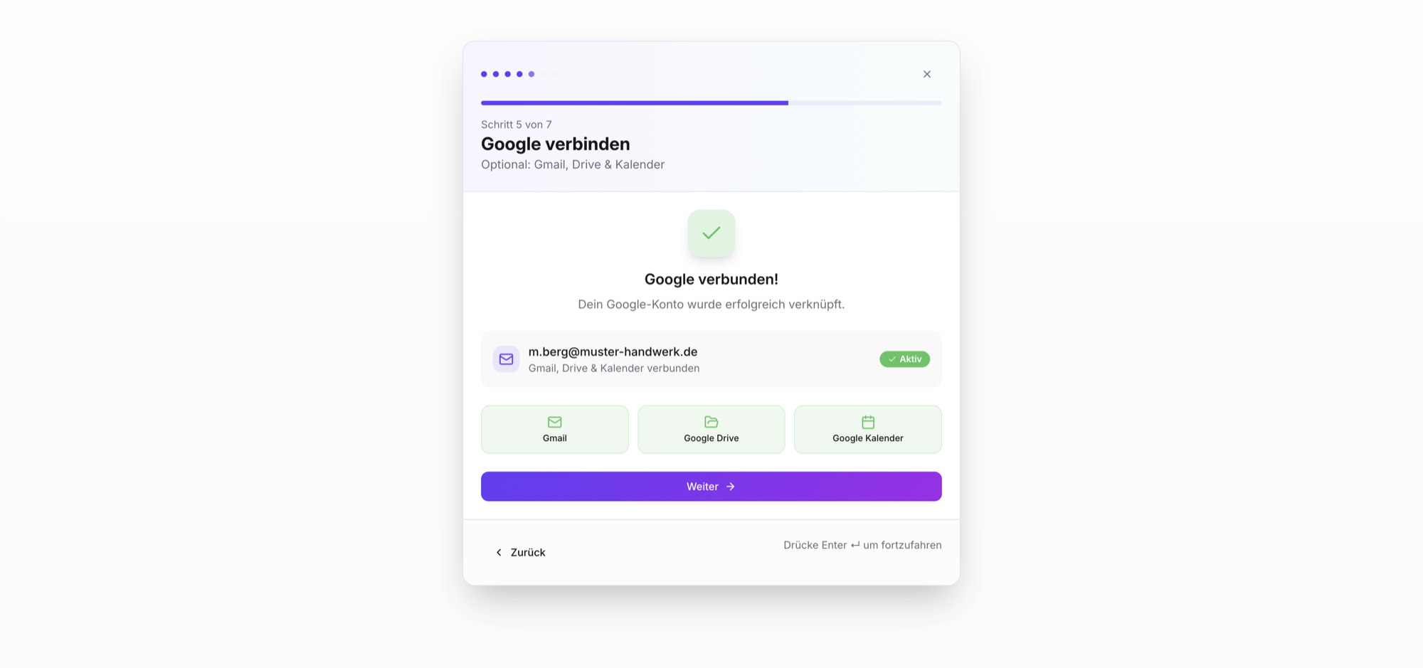 Screenshot: Onboarding-Wizard im Schritt „Erstes Angebot"